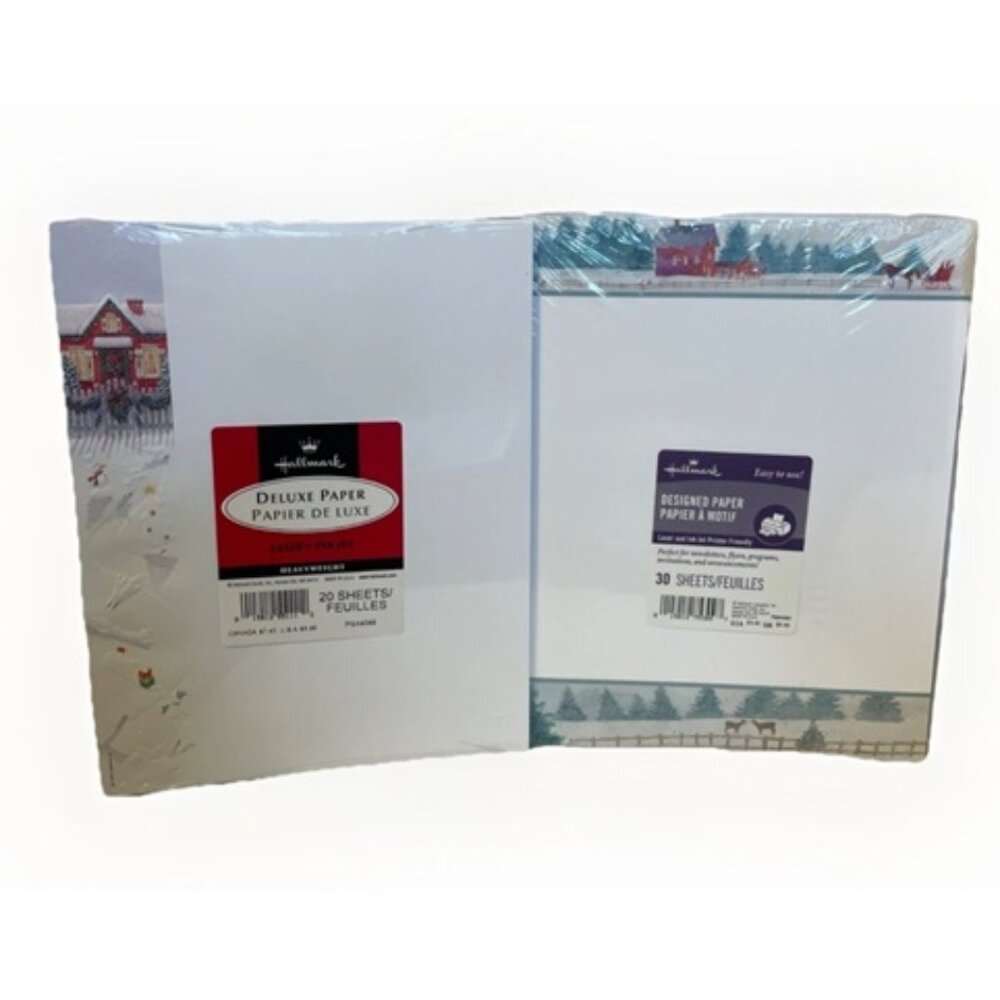 50 Christmas Stationery Pages 2 Packs 20/30 by Hallmark Snowy Scenes NOS